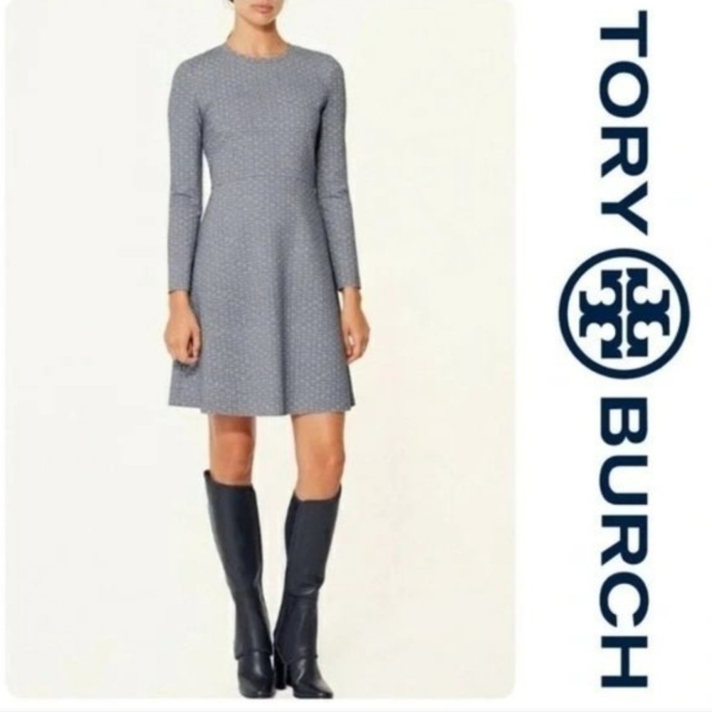 TORY BURCH Corinne Ivory Midnight Navy Gemini Link Print Size L